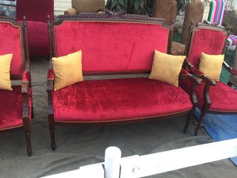 Antique set loveseat and 2 chairs newly upholstered.