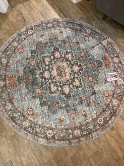 New! 6 foot round distressed vintage washable rug