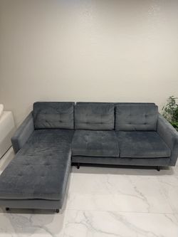 Gray Velvet Sectional Sofa with Chaise