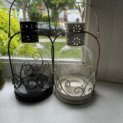 2 Glass Candle Holders Lanterns 
