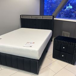 Brand New Elegant LED Queen Size Bed W/ Nightstand 