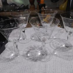 Vintage Crystal Martini Or Wine Glasses Etched 