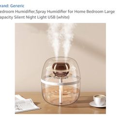 Bedroom Humidifier,Spray Humidifier for Home Bedroom Large Capacity Silent Night Light USB (white