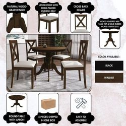 Castle Place 5-Piece Rustic Wooden Indoor Dining Table and Chairs Set, Brown