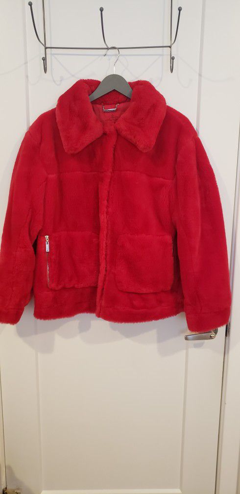 Red Fur Coat w/ Rabbit Fur accessory 