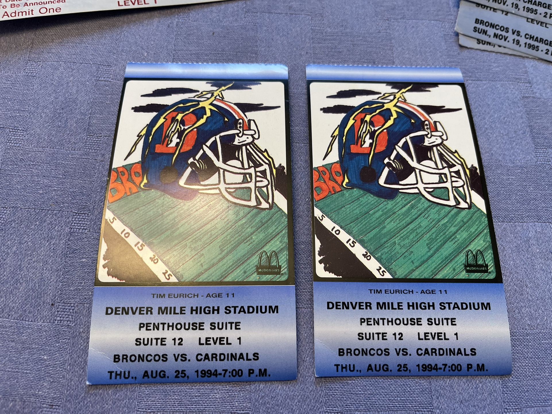Denver Broncos Vs Cardinals Football Suite Ticket Qty 2 Aug 25 1994