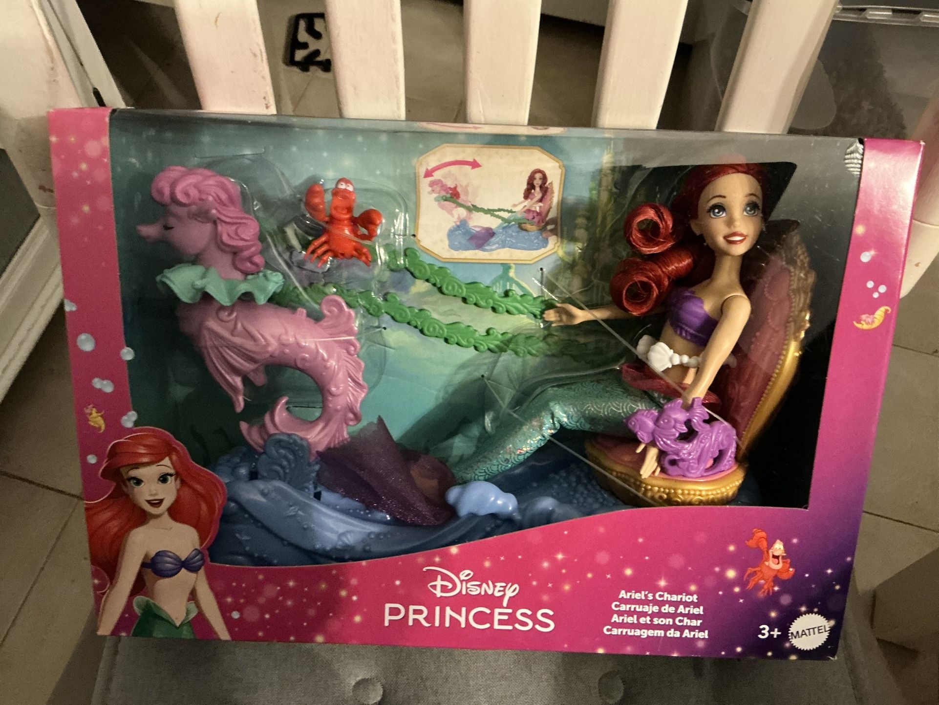 Disney Princess Ariel Mermaid Doll & Rolling Chariot Set