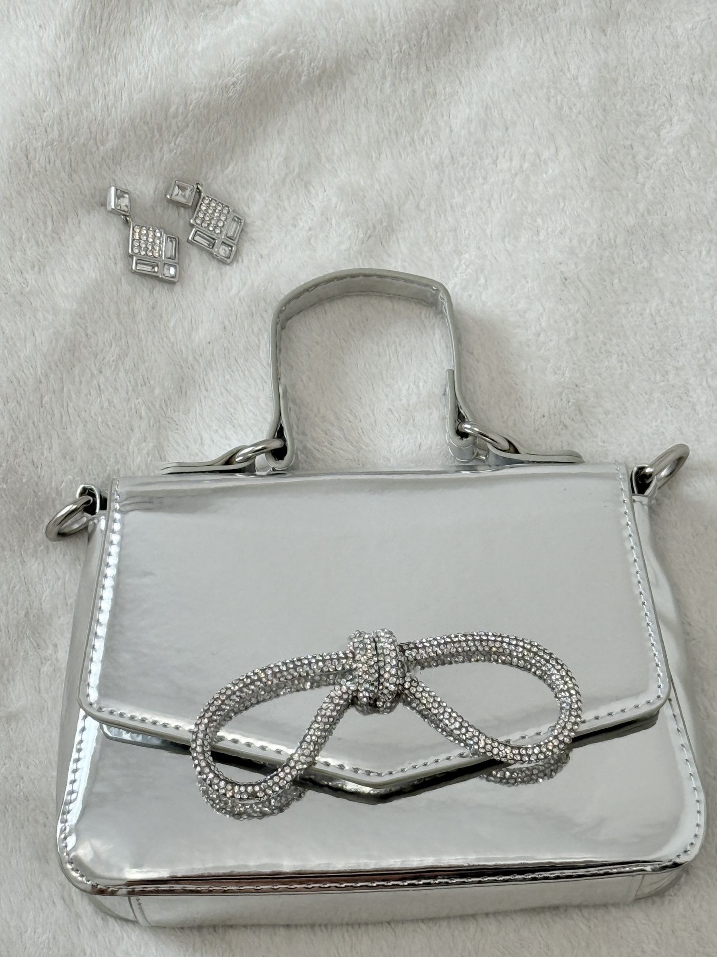 Super Cute Metallic Set Bag And Earrings