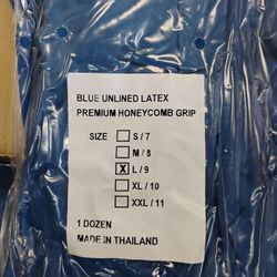 One dozen Blue Unlined latex premium honeycomb grip Gloves