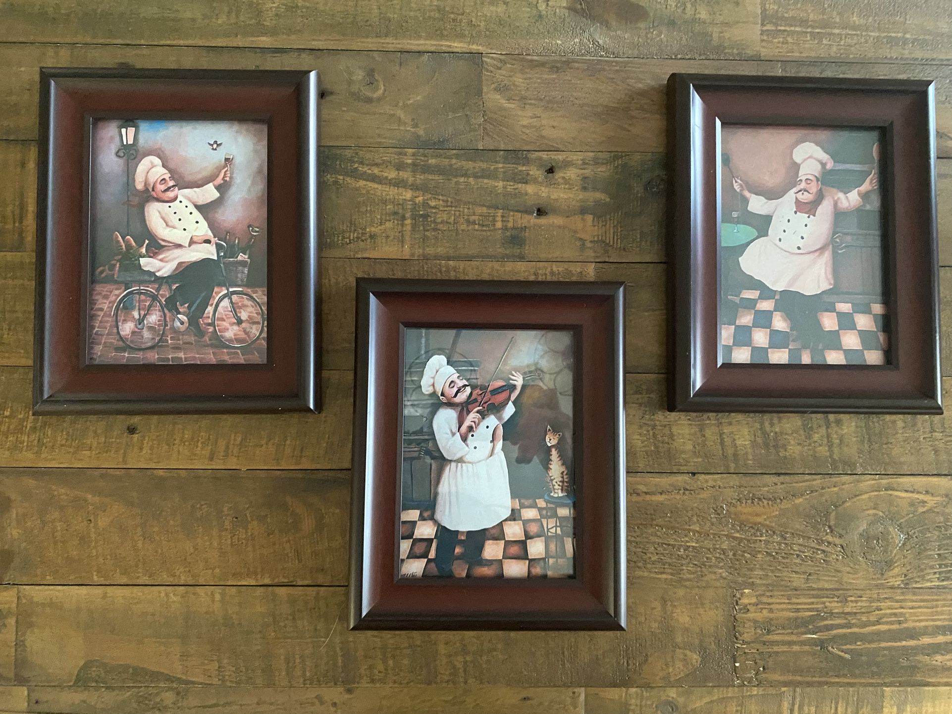 Jolly Chefs Vintage Framed Kitchen Decor, Set of 3