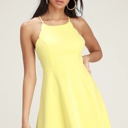 Solid Yellow Scallop Edge Dress Criss Cross Lulus