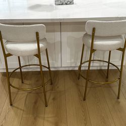 SET OF 2 Boucle Bar stools with Gold Legs