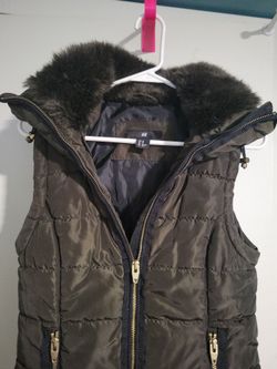 H&M Olive Puffer Vest with Faux Fur