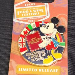Rare Disney Mickey Mouse Limited Release Epcot International Food And Wine Collector Pin