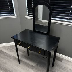 Black Vanity With Mirror And Plug In/USB Station