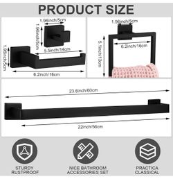 Black Bathroom Hardware Accessories Set 24 Inch Bath Towel Bar Kit Stainless Steel Bathroom Hardware Set Towel Racks Ring Robe Hooks Paper Holder for 