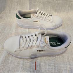 Men’s White Leather Puma W/green Accent 