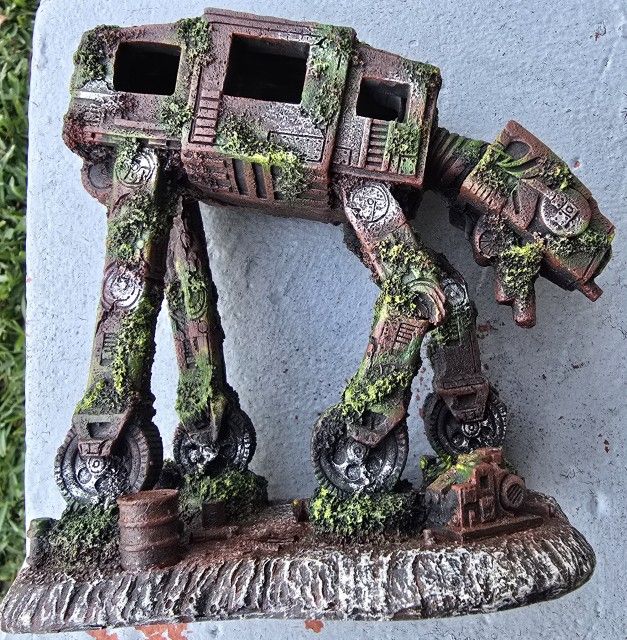 Decorative AT-AT Walker Statue with Moss Accents