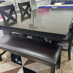 Kelly dining room table with bench starting at $699 with easy finance