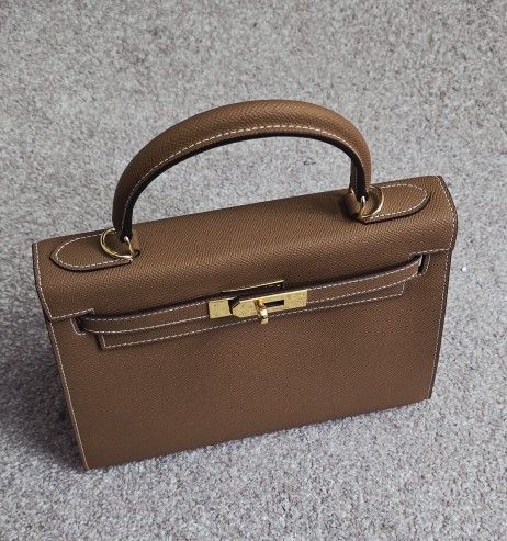 Elegant Cowhide Leather Satchel with Scarf Accent Brown Bag, 28cm