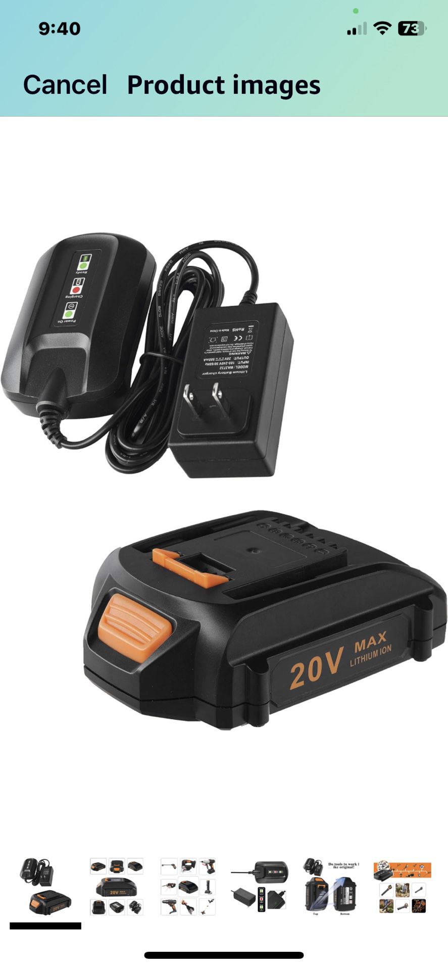 Worx 20v Battery And Charger New 