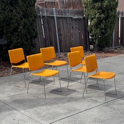 (Set of 6) Atomic Orange Vintage Mid Century Modern Dining Chairs