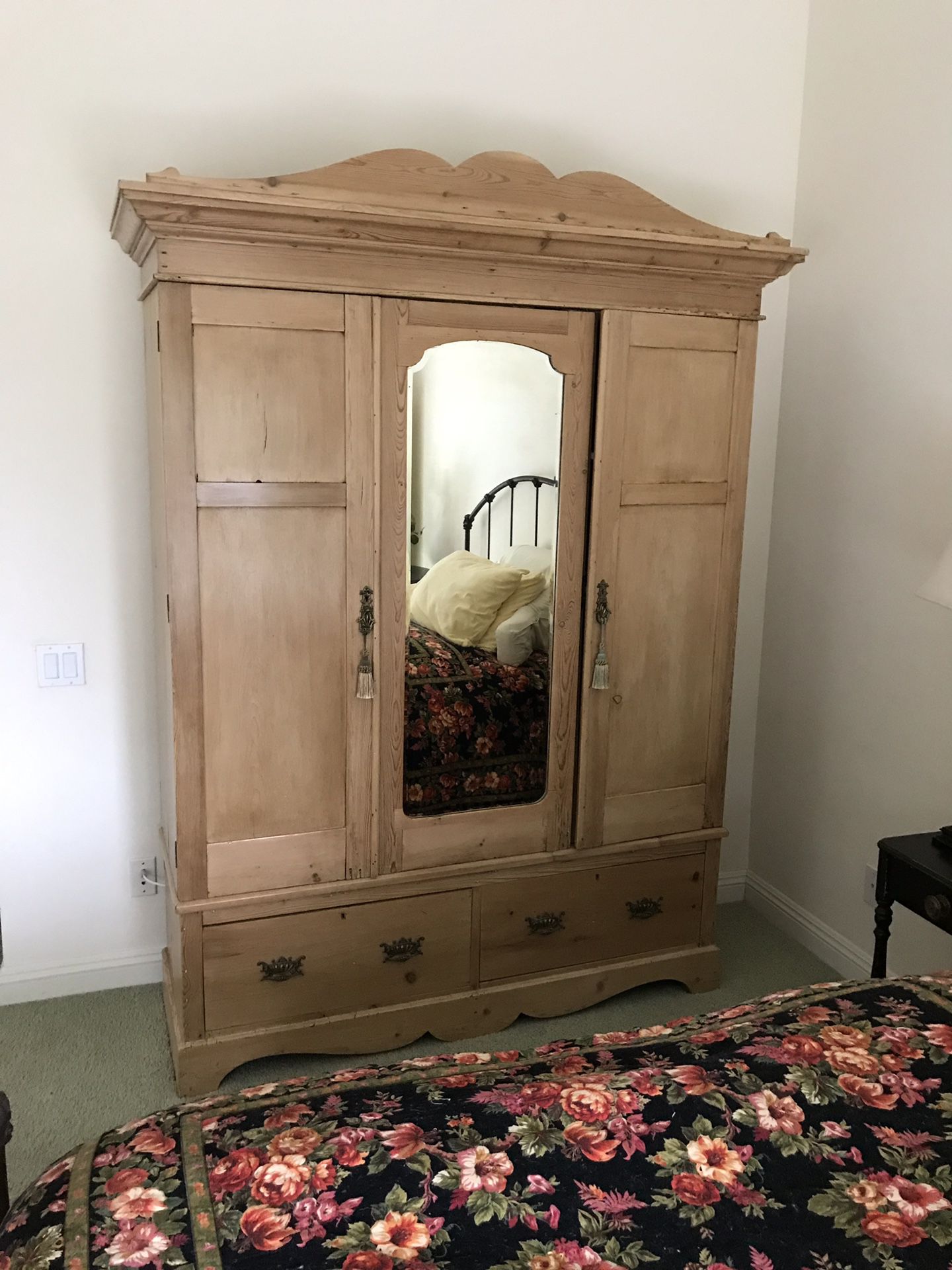Antique knotty pine armoire cedar cabinet wall unit