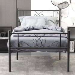 (B4) New 12.7 Inches Metal Platform Bed Frame Strong Steel Noise Free/None Slip Mattress Foundation/No Box Spring Needed/Platform Twin Size Bed Bla