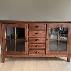 Solid Wood Media/console Table, Credenza, Sideboard With Three Drawers And Two Side Cabinets
