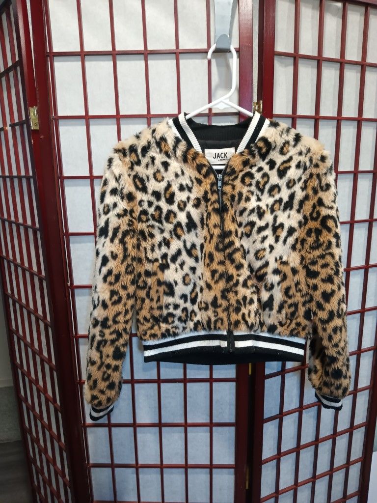 Jack By Dakota BB , Leopard Full Zip Fluff-Faux Fur Bomber Jacket