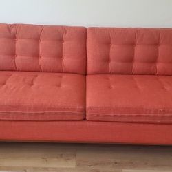 Orange Mid-Century Modern Sofa & Loveseat
