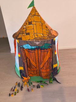 Kids Dinosaur Castle Pop-Up Play Tent with dinosaur toys