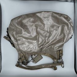 Coach Maggie Metallic Beige Leather 3 Compartments Large Shoulder Bag