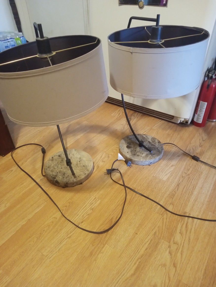 Pair Of Vintage Lamps Marble Base