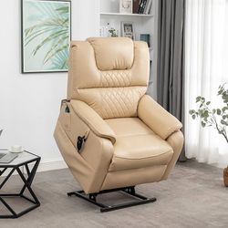 Assembled Oversized Electric Power Lift Chair Lay Flat 180° Recliner W/Massage Heat, Infinite Positions Adjustable Upholstered Recliner Armchair with 