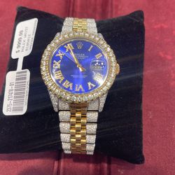 Rolex Watch Blue Face W Custom Diamond Bezels 