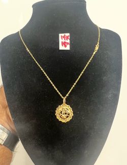 14K Solid Gold Chain and Pendant For Wedding 18 Inches Long