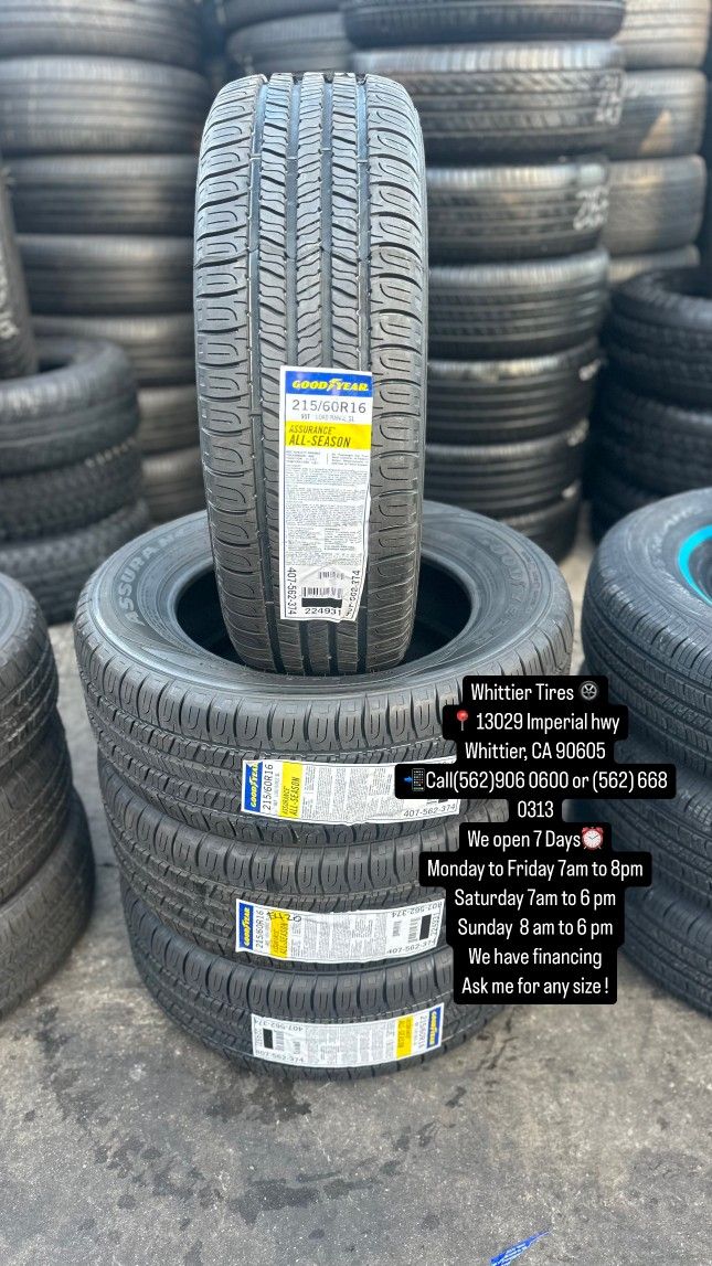 SET OF NEW TIRES, 215/60R16 GOODYEAR ASSURANCE AS, INCLUDING MOUNTING AND BALANCING. ASK ME FOR ANY SIZE OR BRAND, LLANTAS NUEVAS