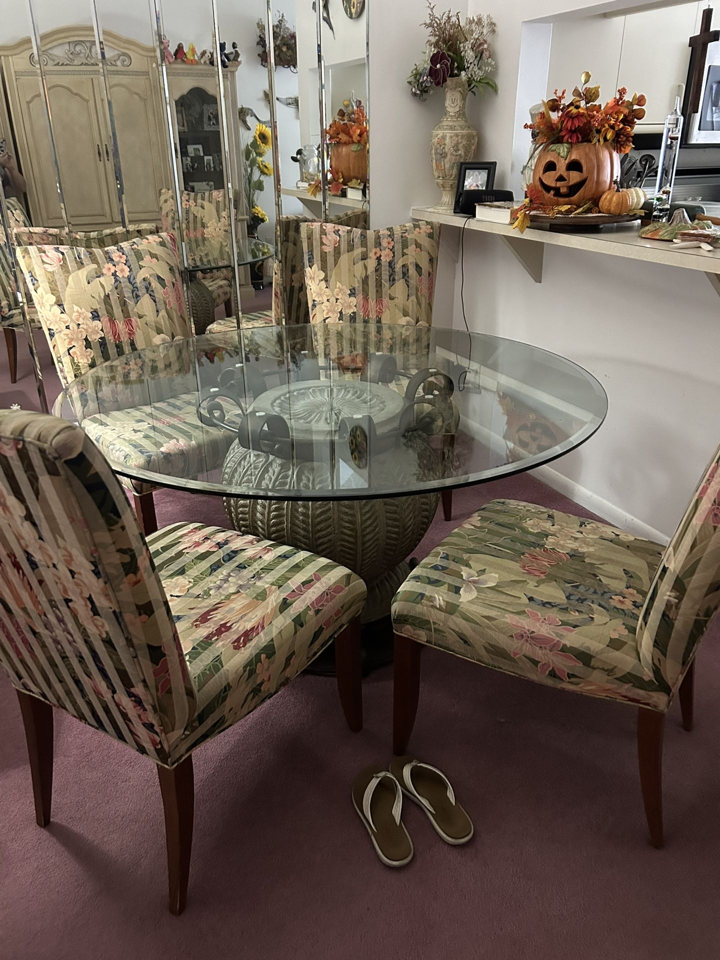 54” Diameter Glass Top Table Set-$160