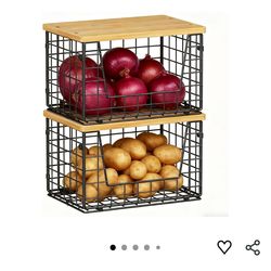 Stackable Wire Baskets, 2-Pack - Kitchen & Pantry Organizers for Potato, Onion Storage, Heavy-Duty Metal Storage Bins for Fruit, Vegetable, Snack, Can