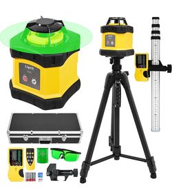 Rotary Laser level Kit, 2296' Range with Receiver, ±1/16" @ 100' Vertical&Horizontal Laser Transit, 6.8 x 4.5", Green Rotary Laser, Self-Leveling,Swap