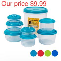 Food Storage Container 16PC Set | 4 Assorted Colors | Airtight, Leak-Proof, BPA-Free