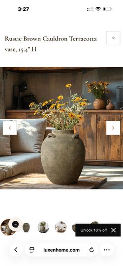 Rustic Brown Cauldron Terracotta vase, 15.4" H