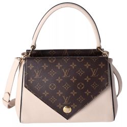 Louis Vuitton Double V Satchel Grained Calfskin Monogram Brown Creme