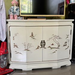 storage chest asian tv stand credenza hand painted panels  