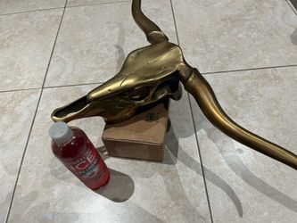 Vintage Brass longhorn brass skull