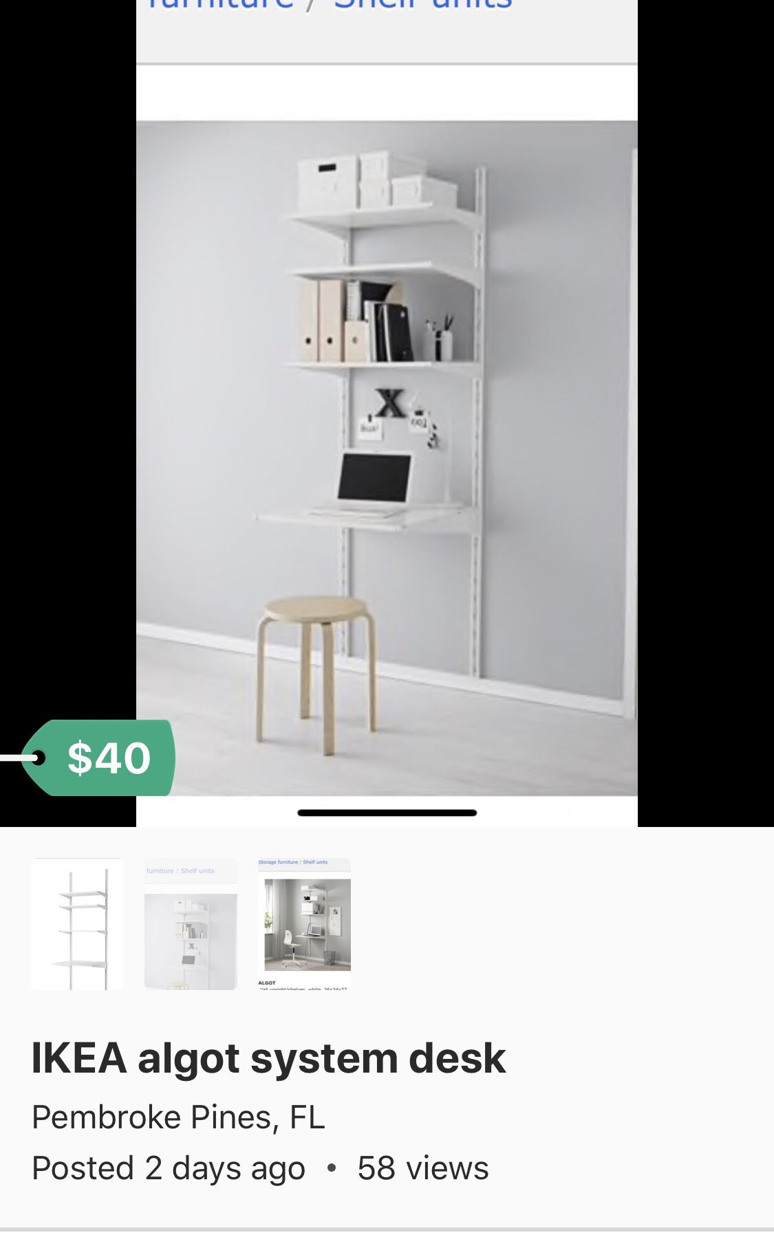 IKEA Algot system desk white 31”