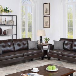 Brand New Brown Leather Sofa & Loveseat (Pillows Are Included)