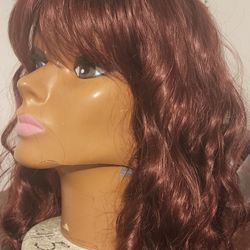 Burgundy Wavy Wig with Bangs 
