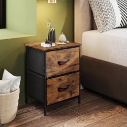 Wood Nightstand With Fabric Drawer   Size Length 16", Width 12", Height 21" New Condition Assembled
